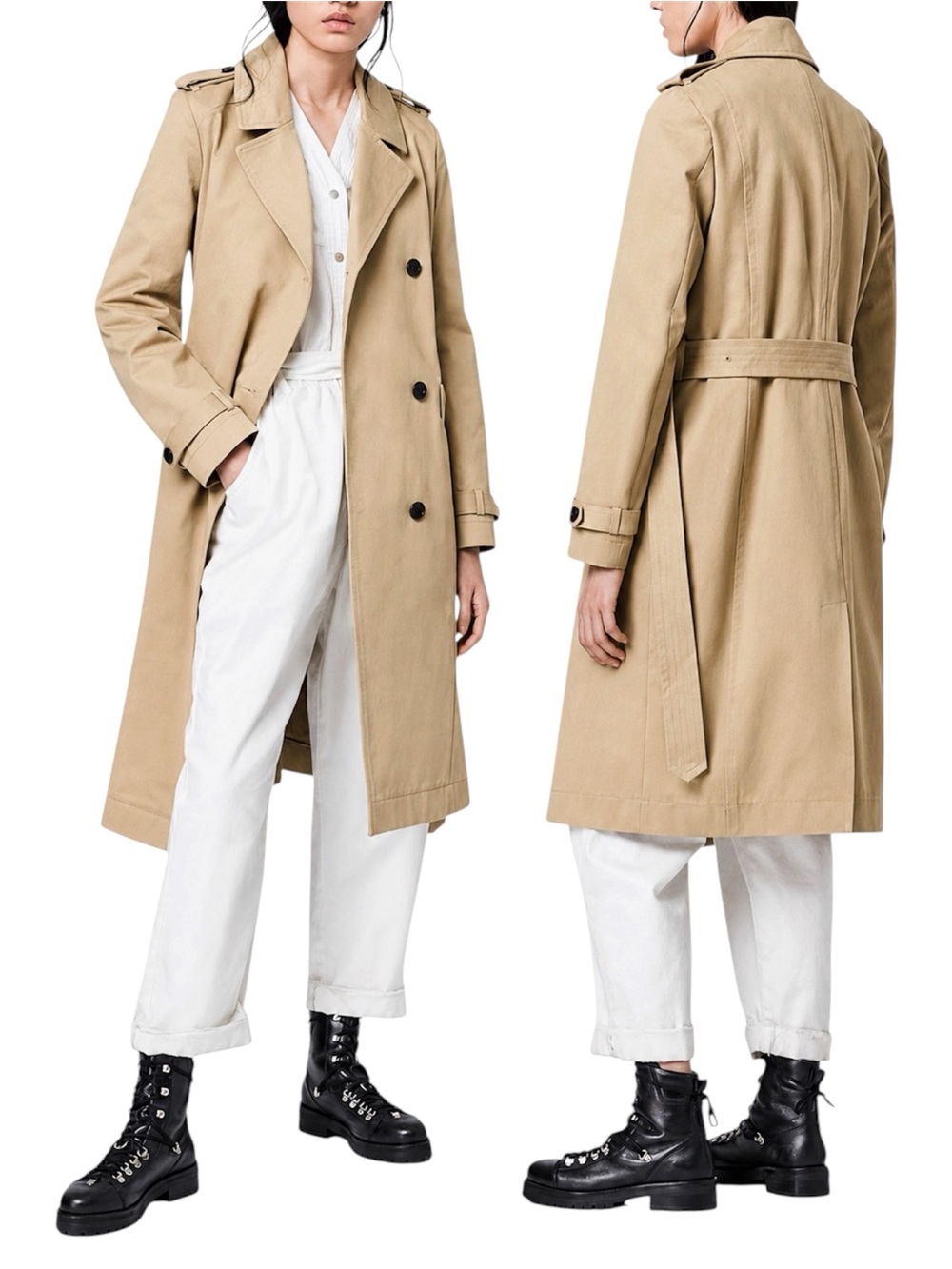 ALLSAINTS CHIARA TRENCH COAT IN LIGHT TAN SZ X-SMALL - BNWT